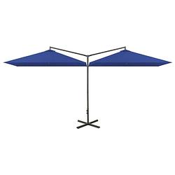 Foto van The living store dubbele parasol polyester - 290x290 cm - stalen paal - azuurblauw