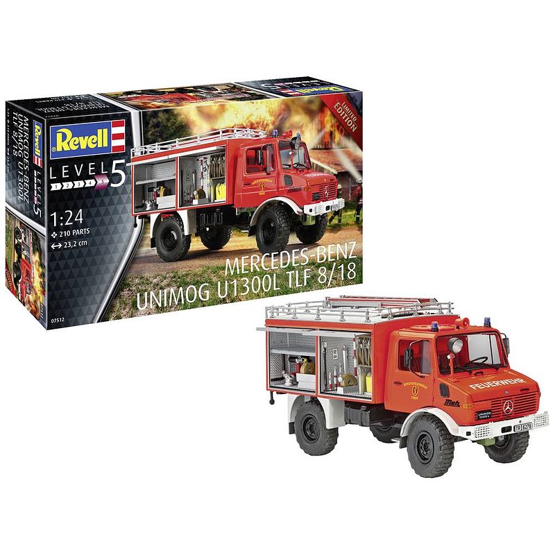 Foto van Revell 07512 mercedes-benz unimog u 1300 l feuerwehr tlf 8/18 vrachtwagen (bouwpakket) 1:24