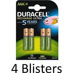 Foto van 16 stuks (4 blisters a 4 st) duracell aaa oplaadbare batterijen - 800 mah