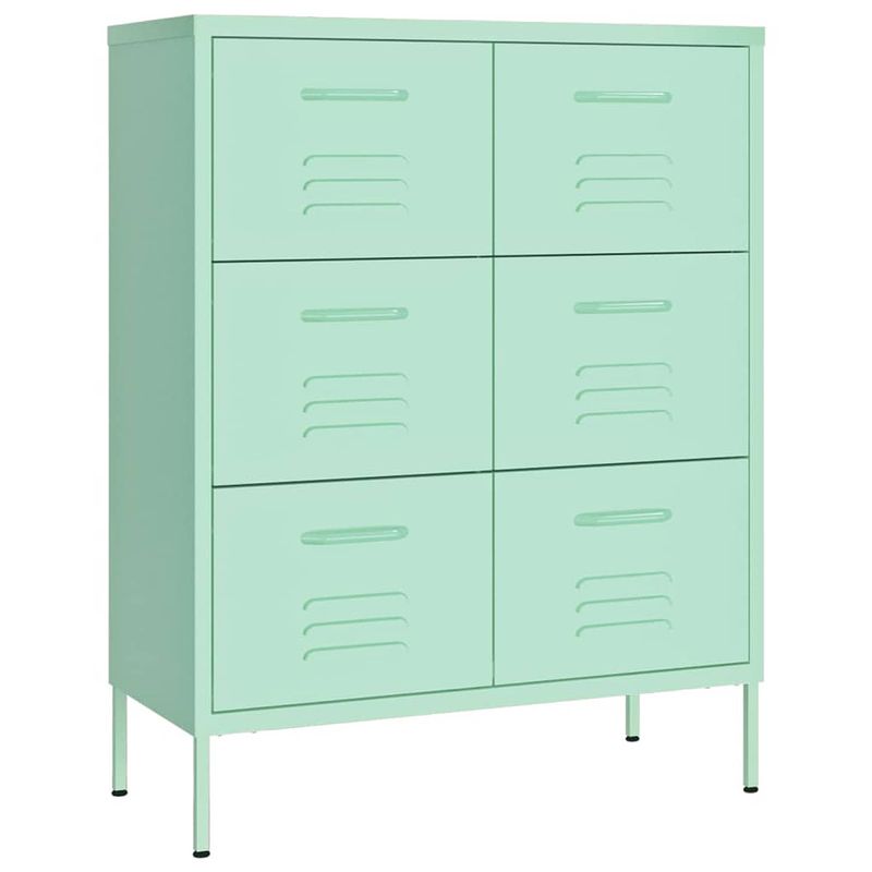 Foto van The living store ladekast mint - stalen opbergkast - 80 x 35 x 101.5 cm - 6 lades