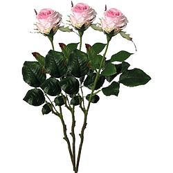 Foto van Mica decorations kunstbloem roos elena - 3x - roze - 48 cm - kunststof steel - bloemen - kunstbloemen