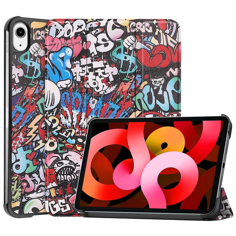 Foto van Basey ipad air 2022 (5e generatie) hoesje kunstleer hoes case cover - graffity