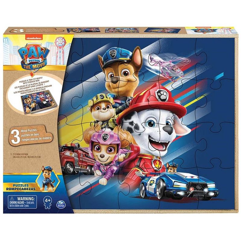 Foto van Nickelodeon legpuzzel paw patrol hout 3 puzzels 72 stukjes