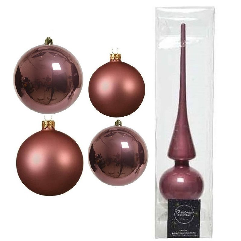 Foto van Glazen kerstballen pakket oud roze glans/mat 38x stuks 4 en 6 cm met piek glans - kerstbal