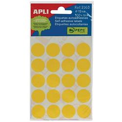 Foto van Apli ronde etiketten in etui diameter 19 mm, geel, 100 stuks, 20 per blad (2063)