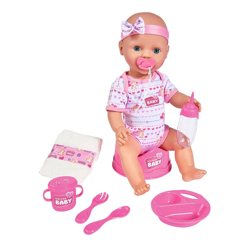 Foto van Simba babypop newborn baby junior 43 cm roze 8-delig