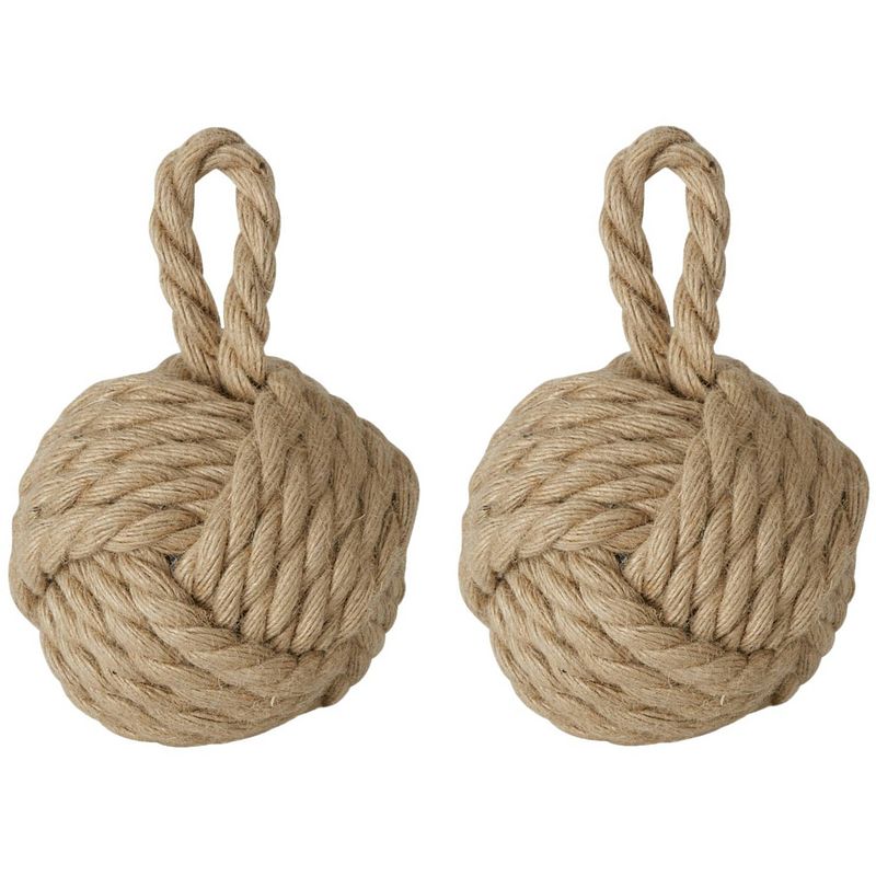 Foto van Boltze deurstopper knoop - 2x - 1.5 kilo - bruin - jute - 23 x 15 cm - deurstoppers