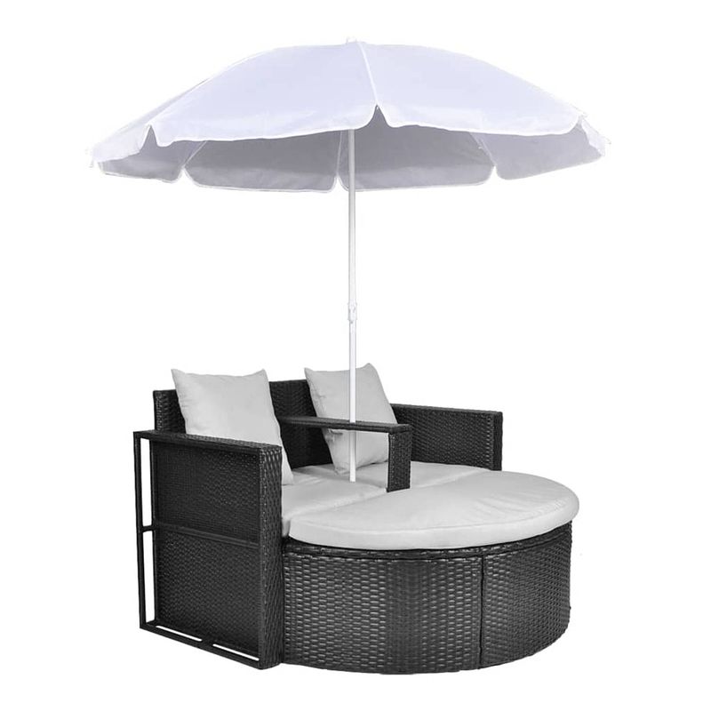 Foto van Vidaxl tuinbed met parasol poly rattan zwart