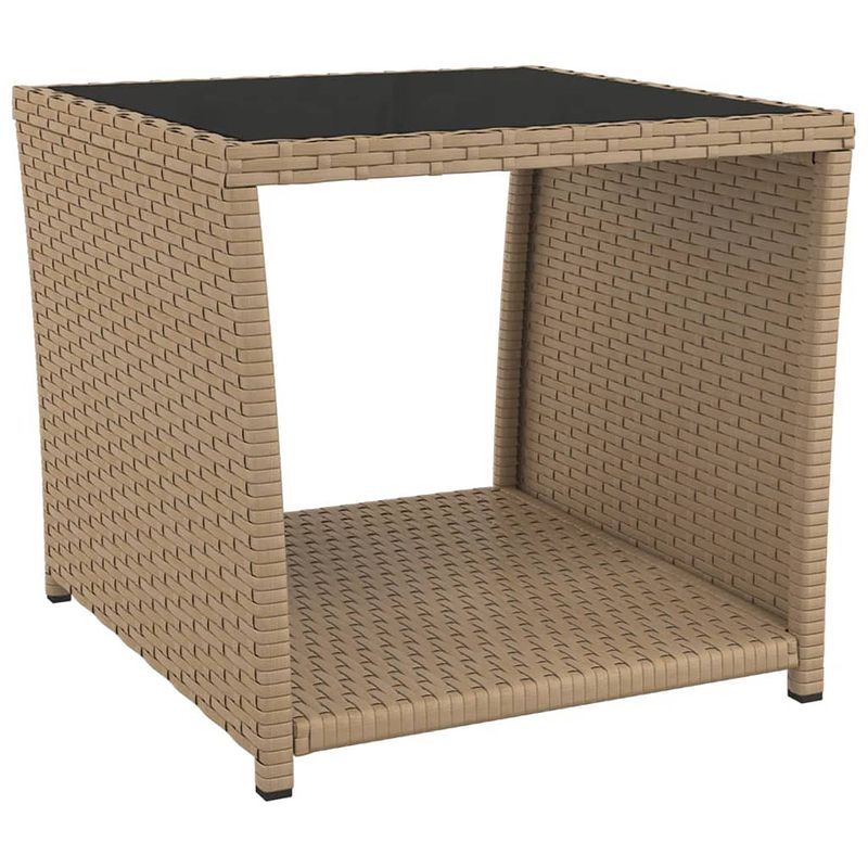 Foto van Vidaxl salontafel met glazen blad poly rattan en gehard glas beige