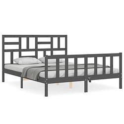 Foto van The living store bedframe - grenenhout - grijs - 205.5 x 165.5 x 104 cm - montage vereist