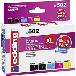 Foto van Edding inkt vervangt canon pgi-550pgbk xl, cli-551 c,m,y xl compatibel combipack zwart, cyaan, magenta, geel edding 502 edd-502