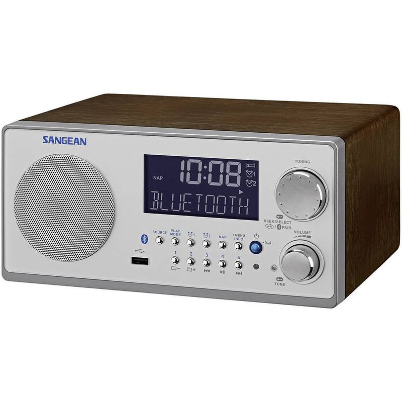 Foto van Sangean wr-22 tafelradio vhf (fm), am aux, bluetooth walnoot