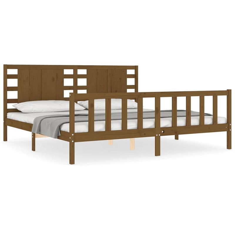 Foto van The living store houten bedframe - massief grenenhout - 205.5 x 185.5 x 100 cm - honingbruin - geen matras inbegrepen