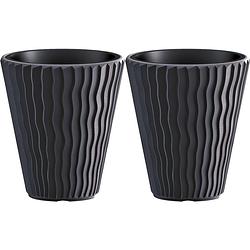 Foto van Prosperplast plantenpot/bloempot sand waves - 2x - buiten/binnen - kunststof - antraciet - d35 x h38 cm - plantenpotten