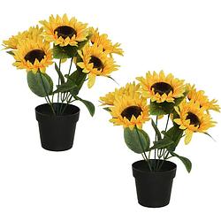 Foto van Everlands kunst zonnebloemen 28 cm - 2x stuks - kunstplanten