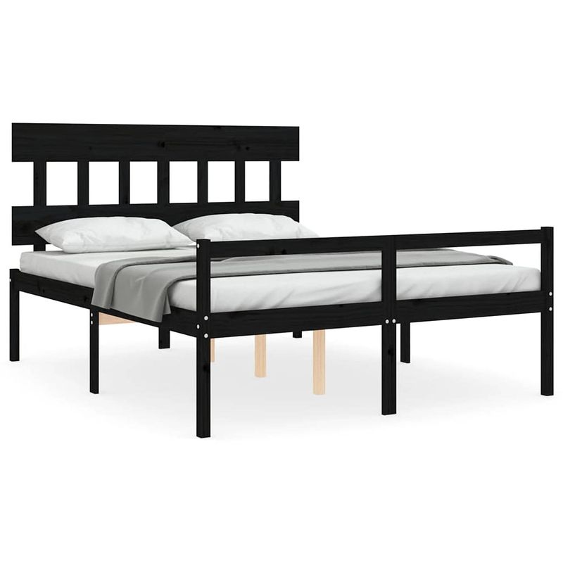 Foto van The living store bedframe - massief grenenhout - zwart - 205.5 x 165.5 x 81 cm - 160 x 200 cm (matras niet inbegrepen)