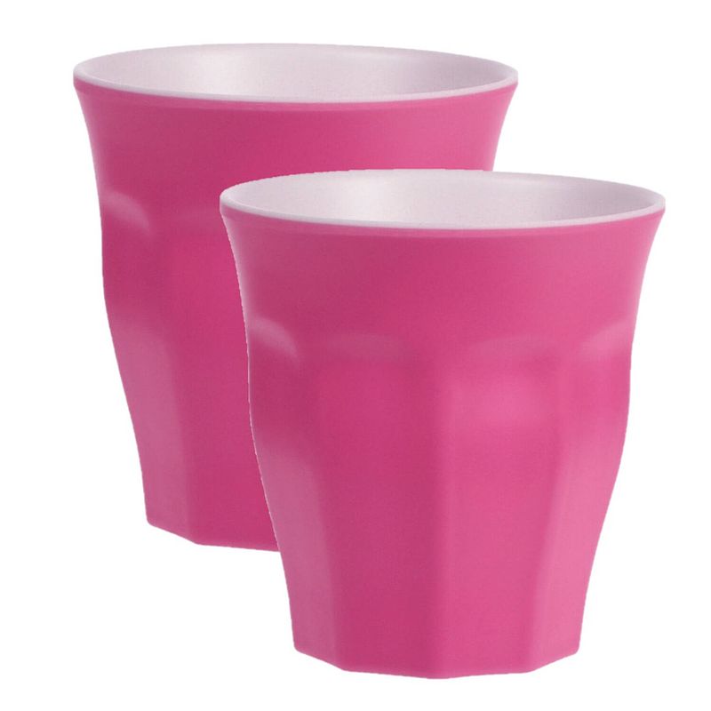 Foto van 4x stuks onbreekbare kunststof/melamine roze drinkbeker 9 x 8.7 cm voor outdoor/camping - drinkbekers