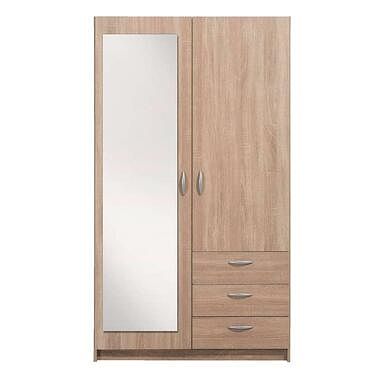 Foto van Kledingkast varia 2-deurs inclusief spiegel - licht eiken - 175x97x50 cm - leen bakker