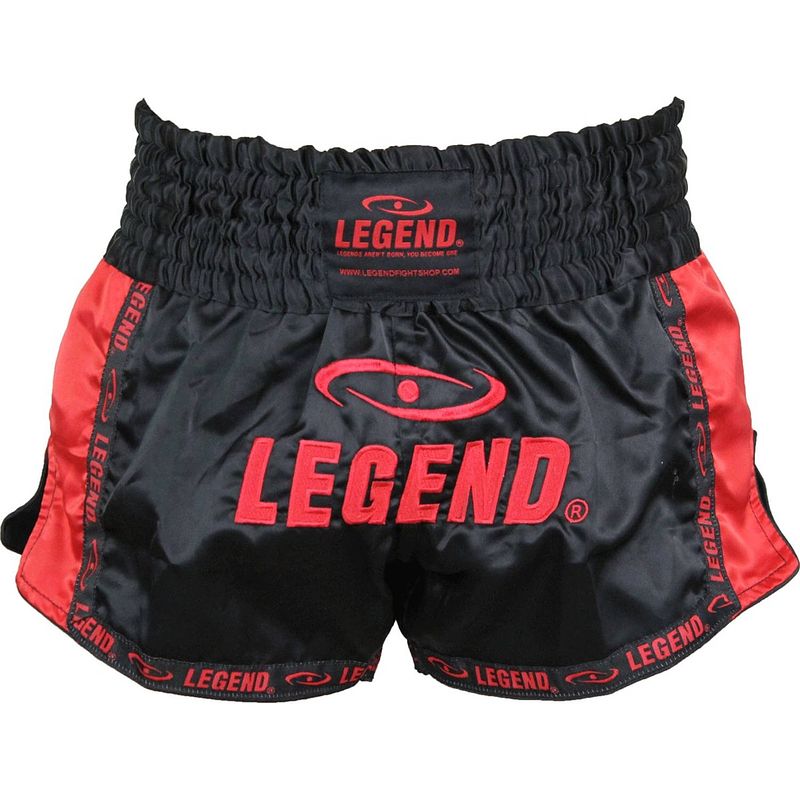 Foto van Legend sports kickboksshort unisex satijn zwart/rood maat xxs