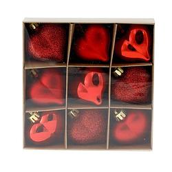 Foto van 9x stuks kunststof hartjes kerstballen/kerstornamenten rood 4,5 cm - kersthangers