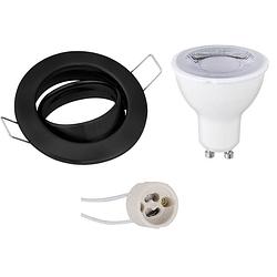 Foto van Led spot set - gu10 fitting - dimbaar - inbouw rond - mat zwart - 6w - natuurlijk wit 4200k - kantelbaar ø82mm