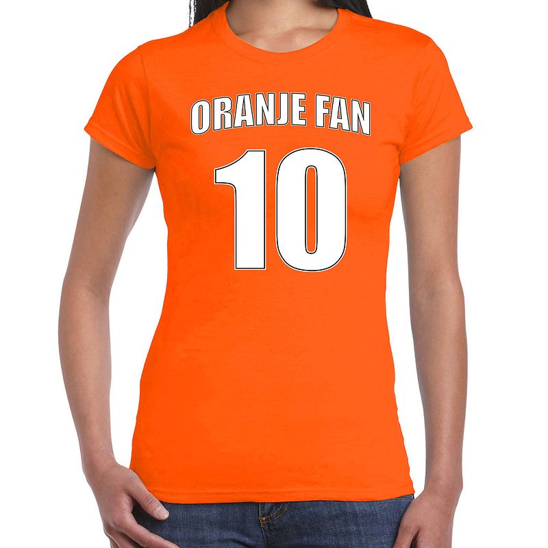 Foto van Oranje shirt / kleding oranje fan nummer 10 voor ek/ wk voor dames xs - feestshirts