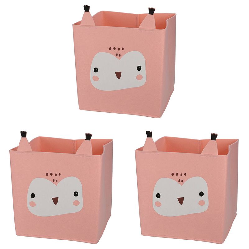 Foto van 3x stuks opbergmand vilt kinderkamer - dieren thema uil - 32 x 32 x 32 cm - opbergmanden