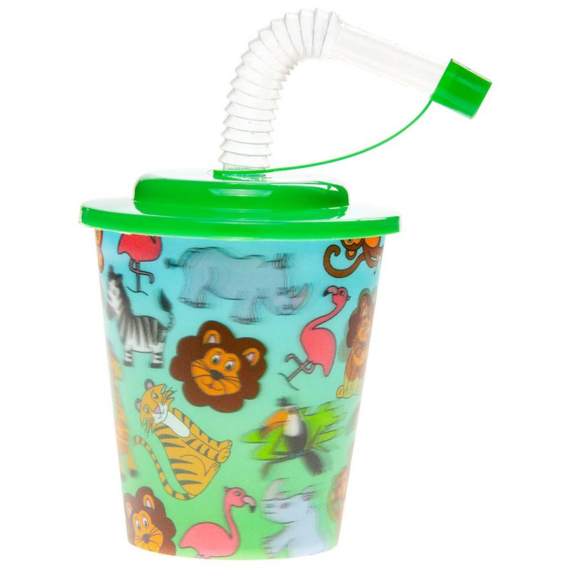 Foto van Decopatent® 12 stuks wilde dieren 3d drink beker met rietje en deksel