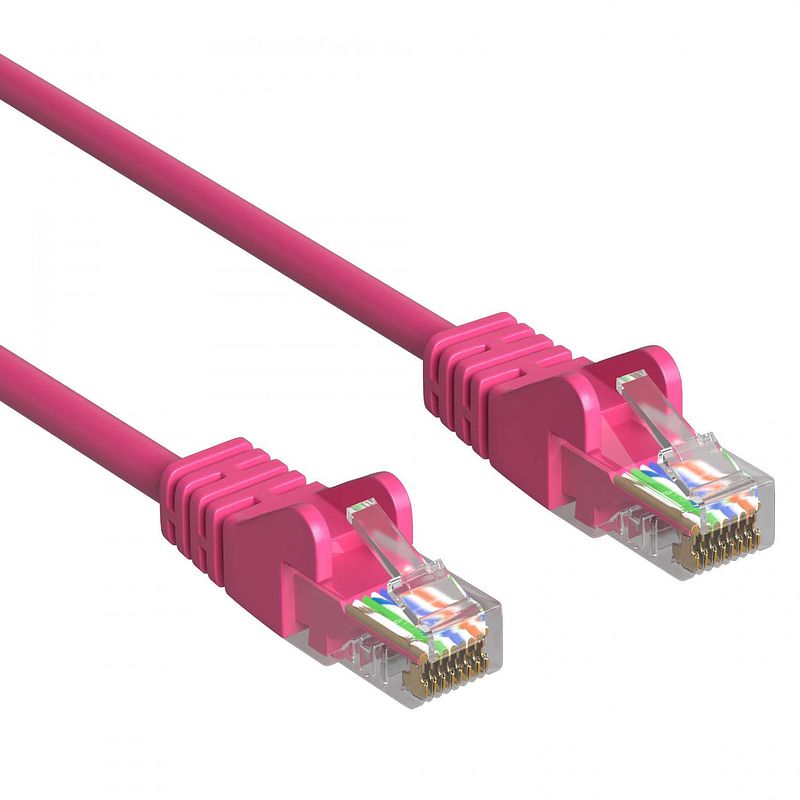 Foto van Cat 5e - u/utp - netwerkkabel - patchkabel - internetkabel - 1 gbps - 0.25 meter - roze - allteq