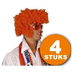 Foto van Oranje pruik 4 stuks oranje feestpruik ""rock star"" feestartikelen oranje hoofddeksel feestkleding ek/wk voetbal