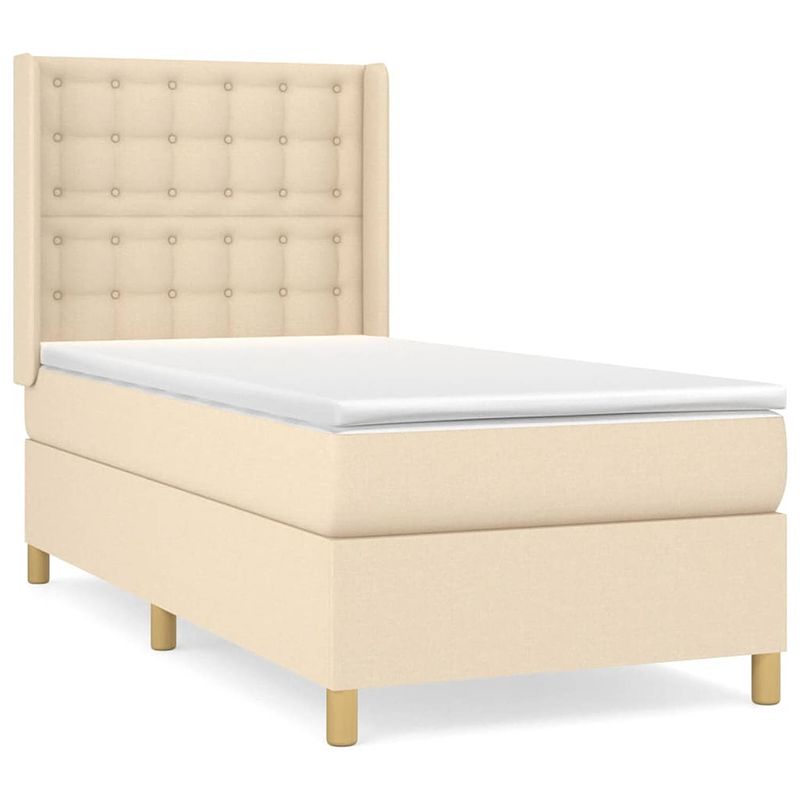 Foto van The living store boxspringbed - crème - 193 x 93 x 118/128 cm - duurzaam materiaal - verstelbaar hoofdbord -