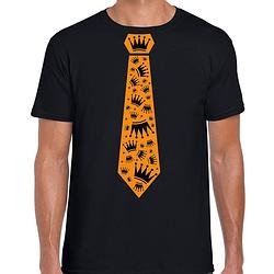 Foto van Koningsdag t-shirt - kroontjes stropdas - heren - zwart xl - feestshirts