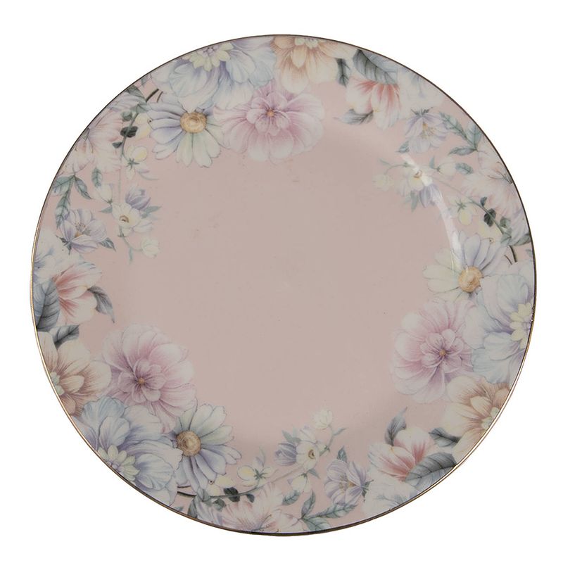 Foto van Clayre & eef servies ontbijtbord ø 18*2 cm roze porselein bloemen eetbord gebaksbordje roze eetbord gebaksbordje