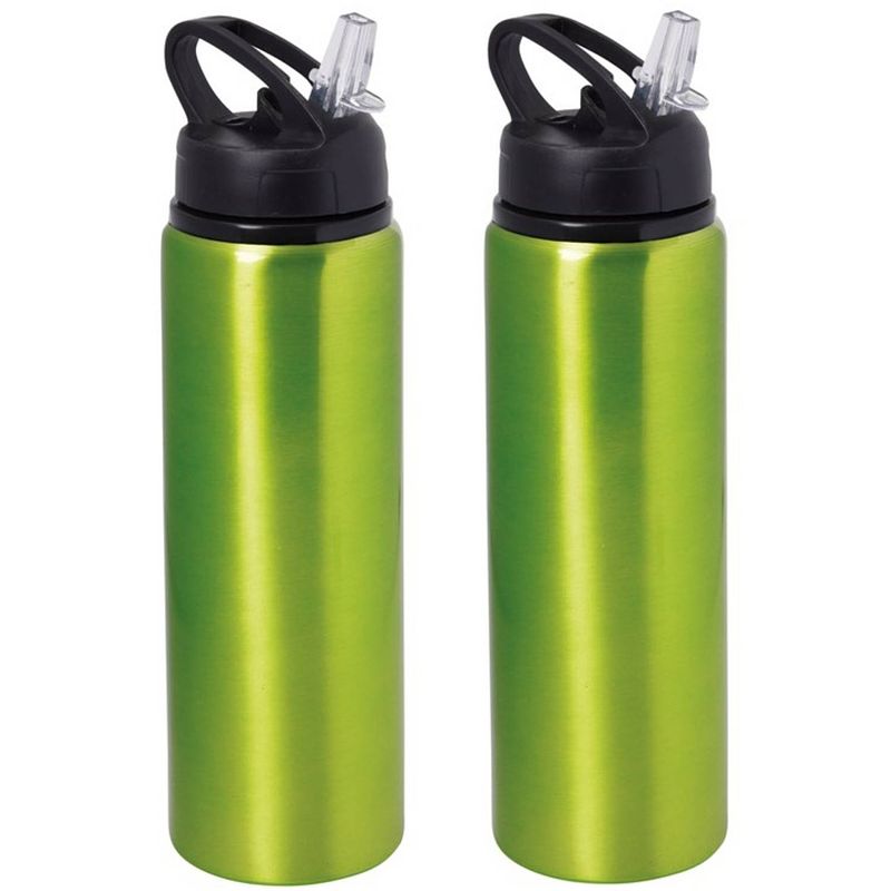 Foto van Waterfles/sportfles/drinkfles sporty - 2x - groen - aluminium/kunststof - 800 ml - drinkflessen