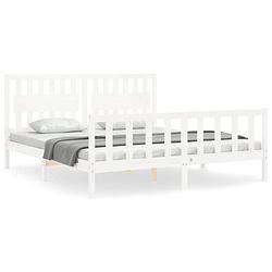 Foto van The living store bed grenenhout wit - 205.5 x 185.5 x 100 cm - multiplex lattenbodem