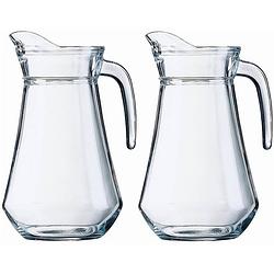 Foto van 2x schenkkan van glas 1 liter van 20 cm - schenkkannen