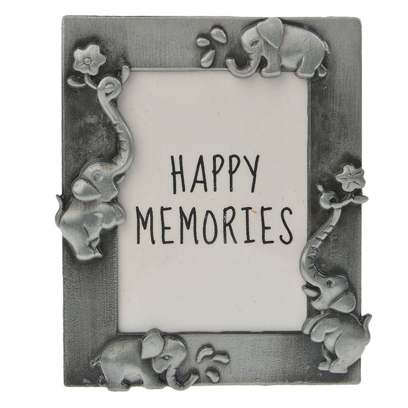 Foto van Melady fotolijst 4*5 cm zilverkleurig metaal olifanten wissellijst foto frame pasfoto zilverkleurig wissellijst foto