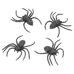Foto van Chaks nep spinnen/spinnetjes 9 cm - zwart - 4x stuks - horror/griezel thema decoratie beestjes - feestdecoratievoorwerp
