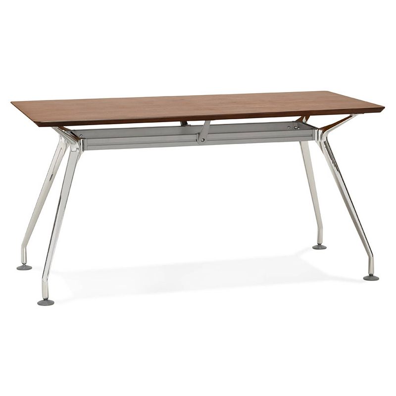 Foto van 24designs bureau stuart - l150 x b70 x h76 cm - notenhout bureaublad - chromen onderstel