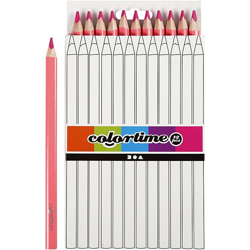 Foto van Colortime kleurpotloden jumbo 5 mm vulling roze 12 stuks