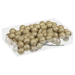 Foto van 80x gouden glitter mini kerstballen stekers kunststof 3 cm - kerststukjes
