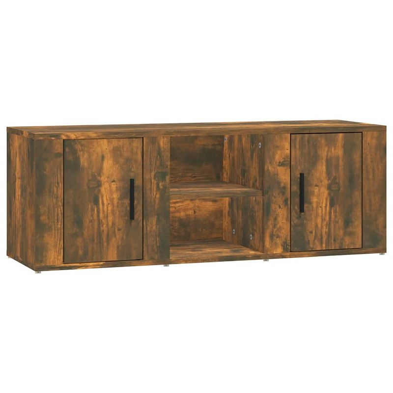 Foto van The living store mediakast gerookt eiken - 100x31.5x35 cm - stevig hout - met opbergruimte