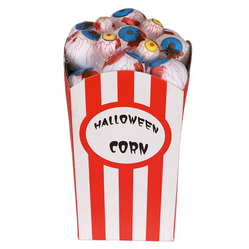 Foto van Halloween/horror deco artikel - popcorn bakje met oogballen - 8 x 16 cm - feestdecoratievoorwerp