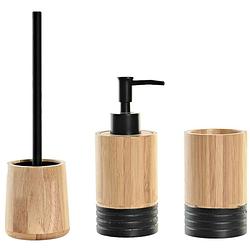 Foto van Toiletborstel met houder 38 cm en zeeppompje 300 ml bamboe/metaal - toiletborstels