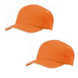 Foto van 2x stuks oranje 5-panel baseballcap voor volwassenen - verkleedhoofddeksels