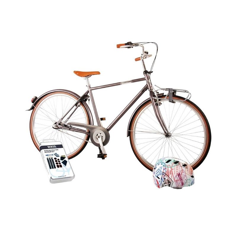 Foto van Volare kinderfiets lifestyle - 48 cm - grijs - 3 versnellingen - lage zadelstand - met fietshelm en accessoires