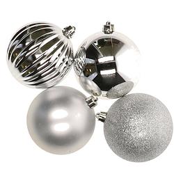 Foto van Decoris 4x stuks kunststof kerstballen zilver 10 cm - kerstbal