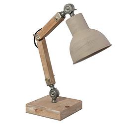Foto van Haes deco - bureaulamp - industrial - vintage / retro lamp, 15x15x47 cm - bruin hout en metaal - tafellamp, sfeerlamp