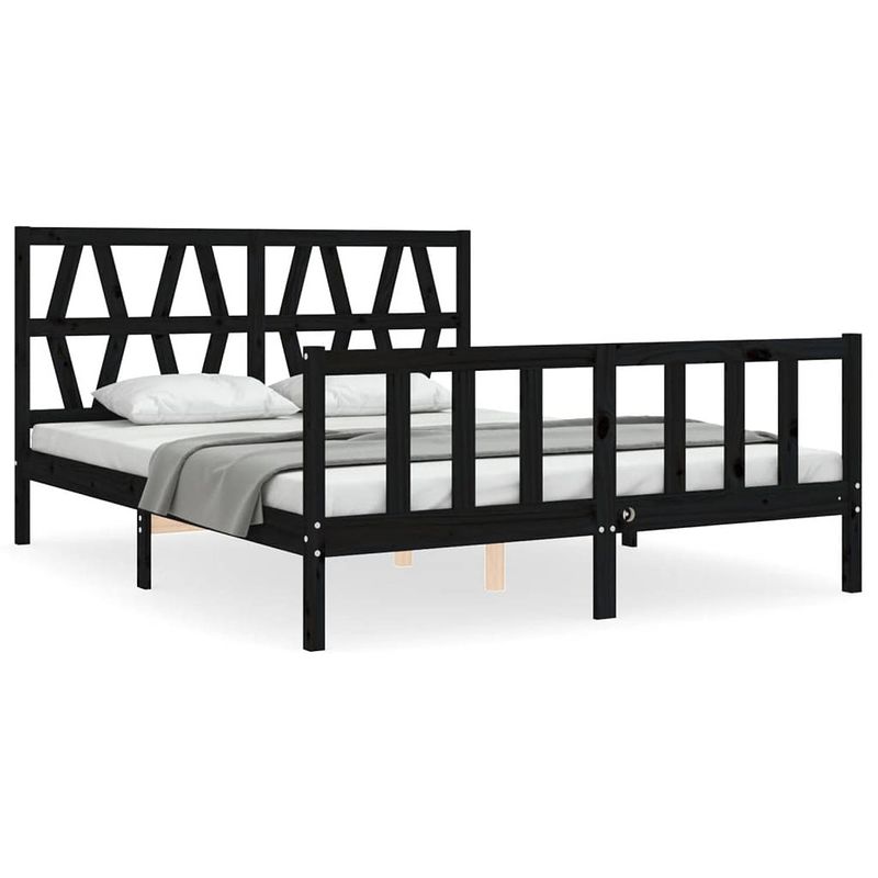 Foto van The living store bedframe - massief grenenhout - 205.5 x 165.5 x 100 cm - zwart