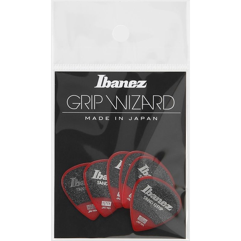 Foto van Ibanez ppa16hsgrd grip wizard sand grip plectrumset 6-pack heavy rood